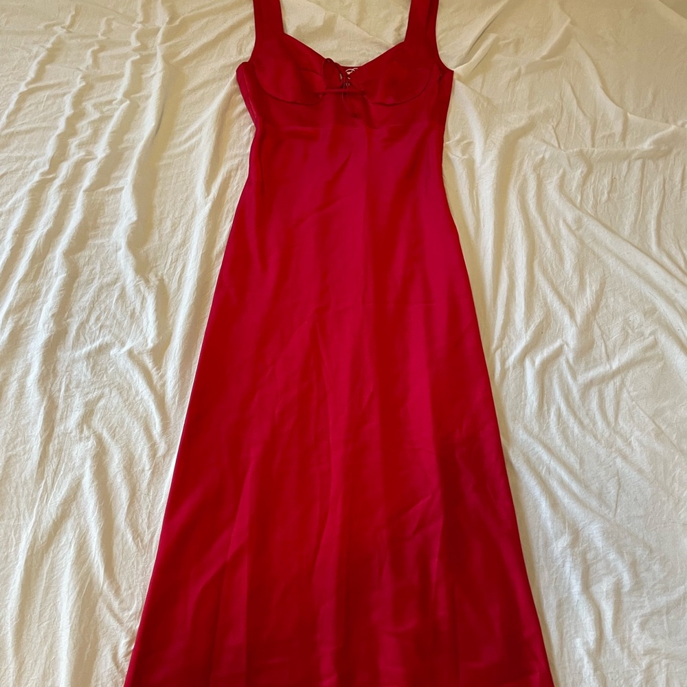 WAYF Red Satin Midi Dress